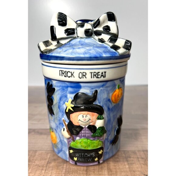 Ceramic Halloween Cookie Jar With Witchs Brew Design - Picture 1 of 4